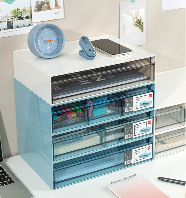 Deli Combination Drawer Storage Box, Dormitory Bedroom, Desktop Compartment Organizer Stackable, White, PK112 7