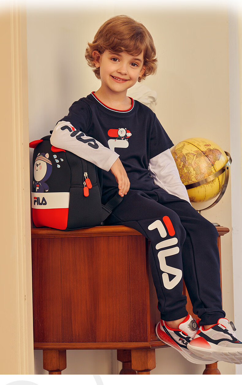 fila斐乐童装儿童秋装2021秋季款洋气男宝宝纯棉假两件长袖t恤-105