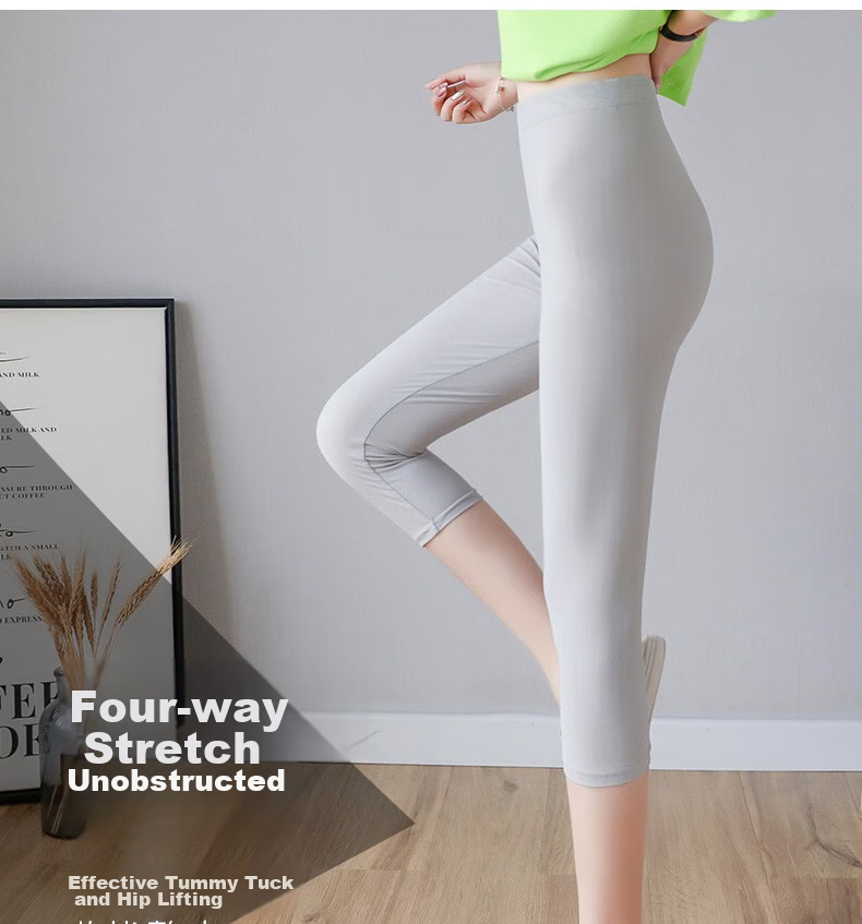 LangSha Ice Silk Leggings for Women, Lightweight Summer Elastic Seven-Point Pants, High-Waist Slimming Sun Protection Tight-Fitting Trousers for Outer Wear 5