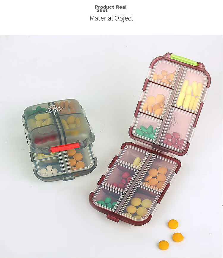 Banzheni Portable Pill Box, Japanese Mini 10-Compartment Small Pill Organizer, Portable Storage Box, Medicine Container, Weekly Travel Personal Pill And Capsule Dispenser, Gray 9