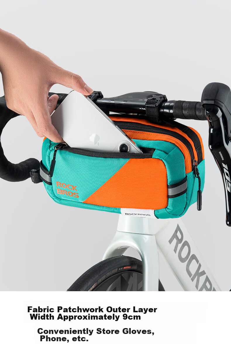 ROCKBROS Bicycle Front Bag for Mountain And Road Bikes, Handlebar Storage Pouch with Reflective Strips, Commuter Cycling Gear, Blue And Orange Color 5