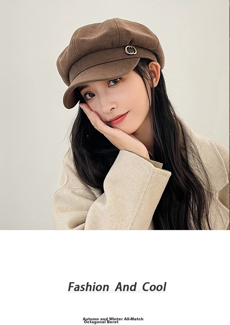 MMOPTOP Women's Beret, All-Season Style, Korean Fashion, British Retro, Versatile, Face-Slimming, Octagonal Cap, Newsboy Cap, Baseball Cap 1