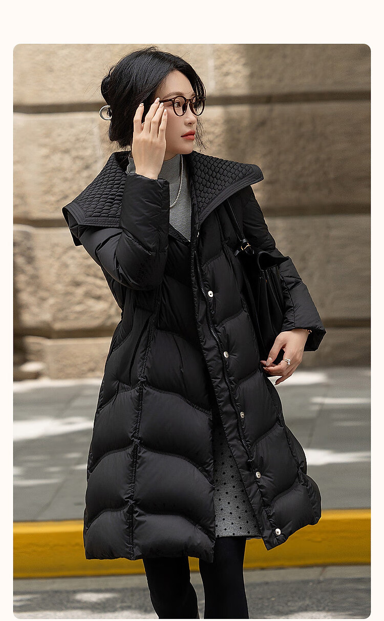 Dme [400T Spring Yarn] Winter Lightweight 90% Duck Down, Large Lapel, Wrinkle-Resistant, Adjustable Waist, Women's down Jacket 2