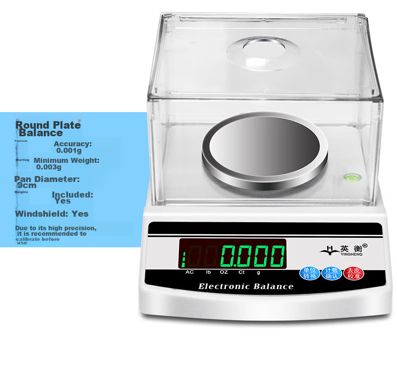 Yingheng High-Precision Electronic Balance Scale, Accurate Electronic Gram Scale, Laboratory Small Platform Scale, Jewelry Electronic Scale, Round 1kg0.01g 23