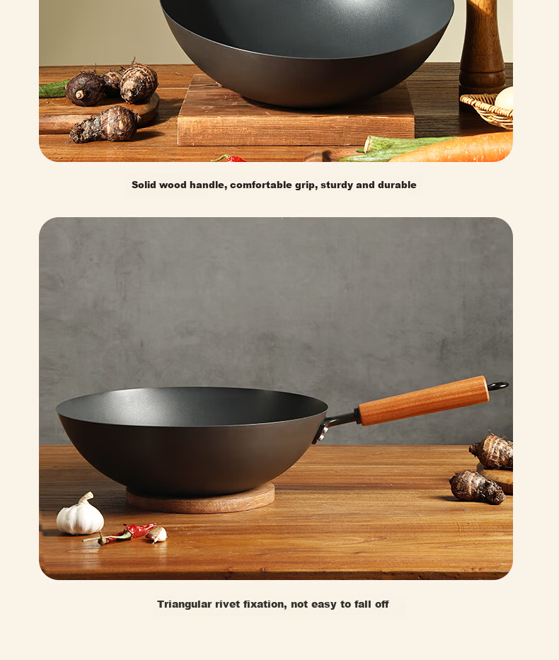 Yantiejiang Iron Wok with Titanium, Non-Coated Non-Stick Frying Pan, Authentic Household Use, Preheated, Suitable for Induction And Gas Stoves, 30cm 12