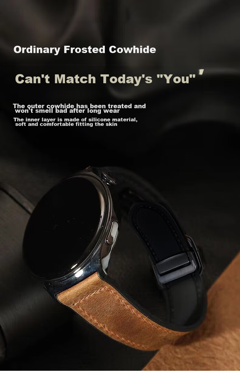 KOVOL Compatible with Huawei Watch Bands for Watch5/4/3/GT6/5/5Pro/4/3/pro, Crazy Horse Pattern Genuine Magnetic Clasp, Honor Universal 46mm Dial Leather Strap | Black 10
