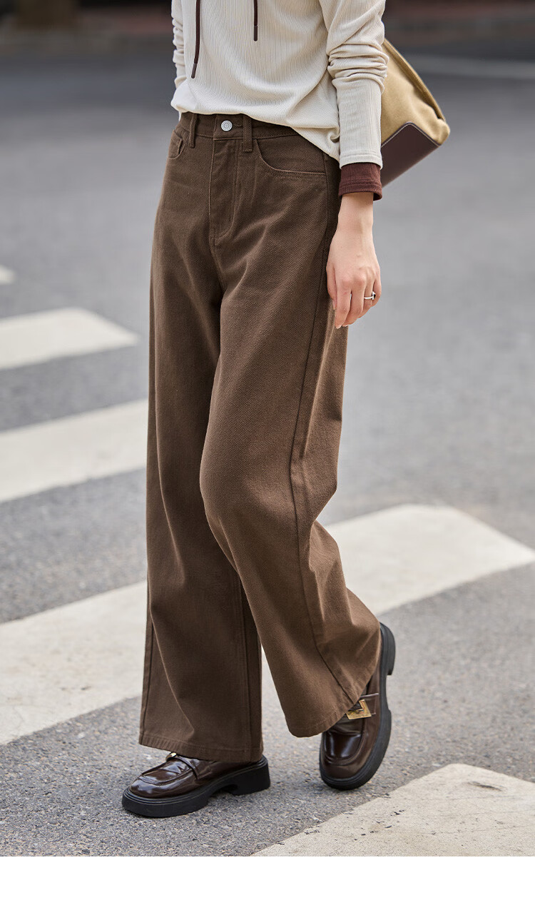 Dme [Retro Coffee Long Pants] Winter Versatile Retro Casual Light Version Jeans for Wome 11
