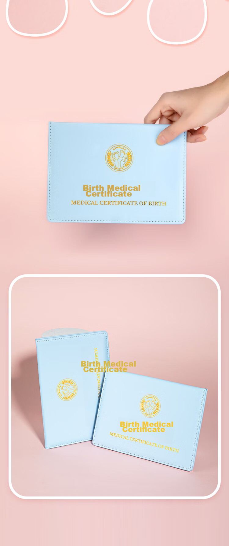 COMIX Medical Baby Birth Certificate Protective Cover, Standard Size 225*160mm, Universal for All Regions, Blue EA309 7