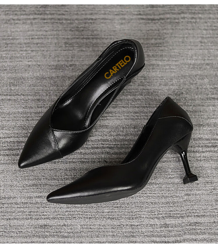 CARTELO Pointed High Heels for Women, Black Commuter Leather Shoes, KCC-357 Black (3cm), Size 38 16