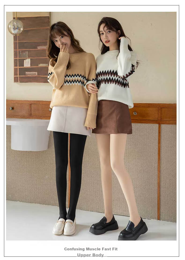 LangSha Women's Leggings, Spring And Autumn Thin Fleece, Bare-Leg Effect, Wearable As Outerwear, Integrated Pantyhose, Black Nude-Colored Stockings 17