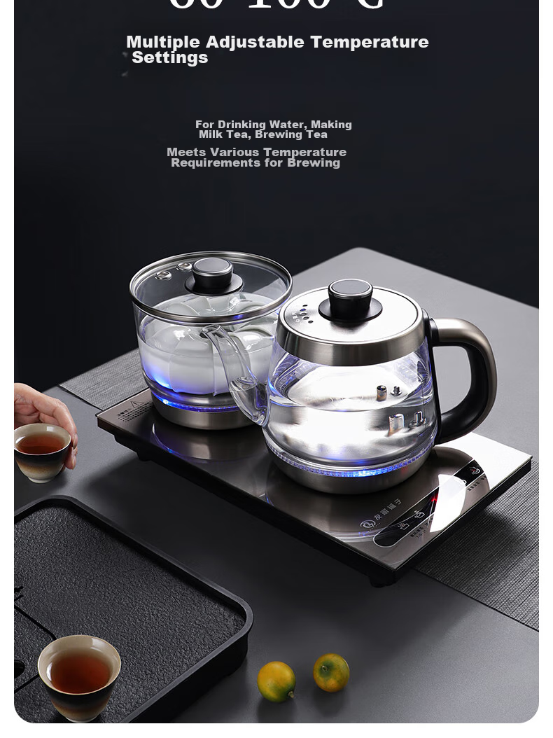 Biooner Fully Automatic Electric Kettle with Water Dispenser, Tea Maker, And Tea Table All-In for Home And Office Use, Integrated Tea Set XT-S07 Silver-Gray Three-Piece Set 1L 6
