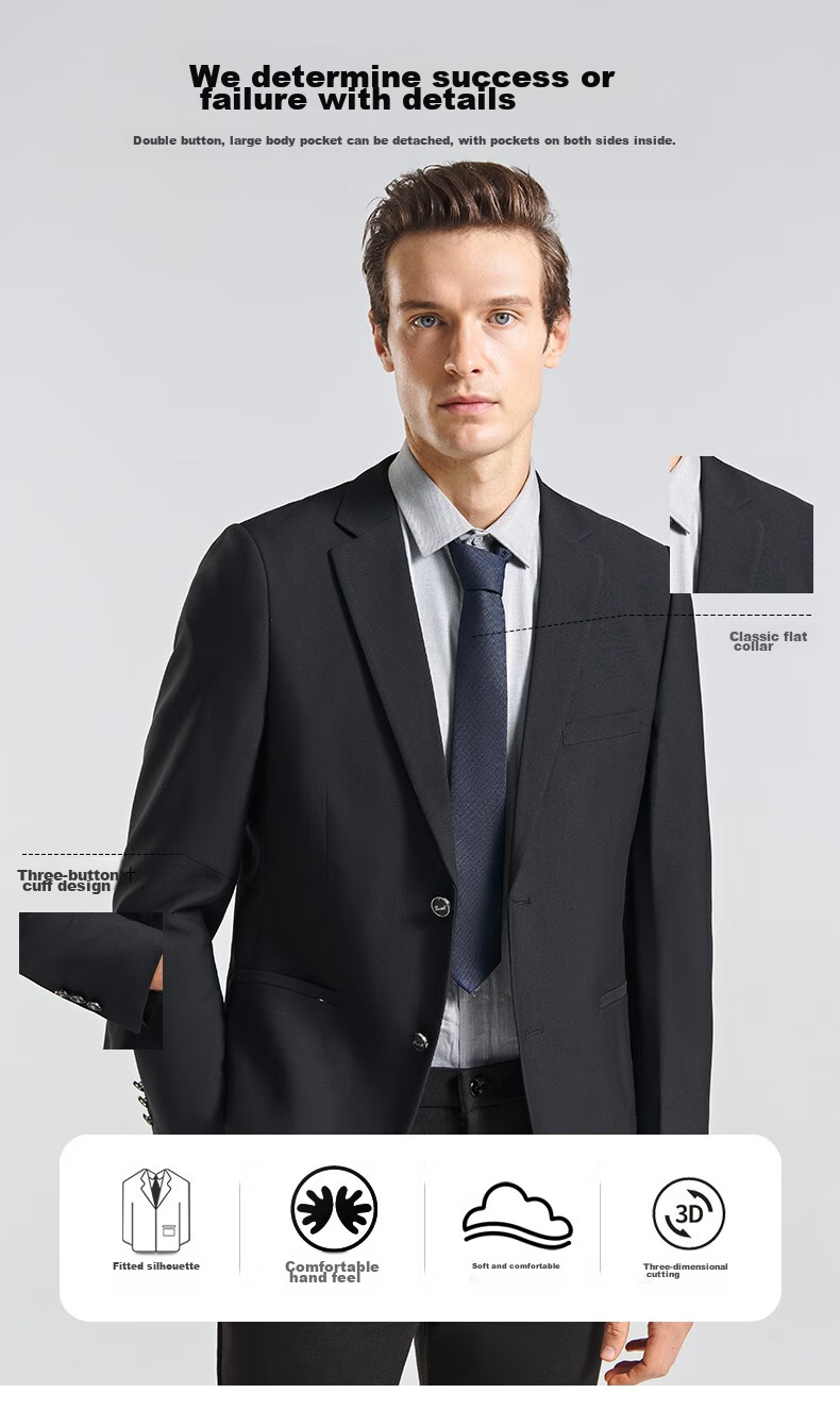 SHANSHAN Men's Suit Jacket for Spring And Autumn, Solid Color Two-Button Wrinkle-Resistant Professional Formal Wear Business Casual Blazer 3