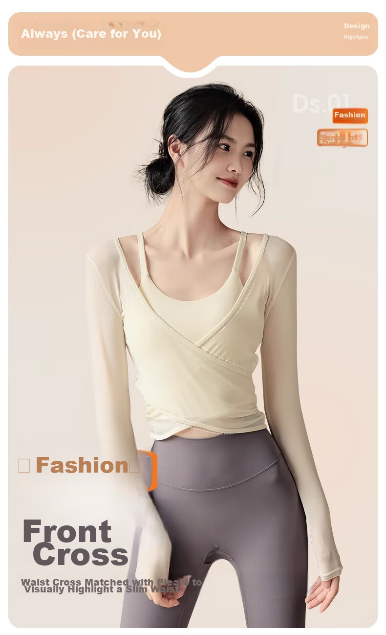 ACKDCS Yoga Outfit Pilates Top for Women, Autumn Running Sports Fashion Mesh Fitness Set, High-End Two-Piece Suit 5