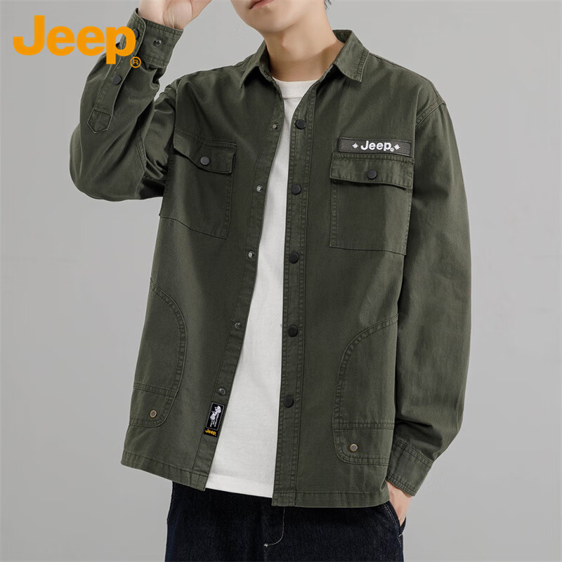 Мужская рубашка JEEP, осенне-зимняя, рабочая куртка, свободная повседневная одежда, армейский зеленый, 3XL