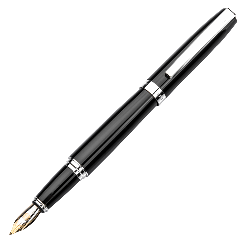 HERO Fountain Pen, 382 Curved Nib, Business Office Student Calligraphy Iridium Gold Signature Ink Pen, Artistic Tip, Black