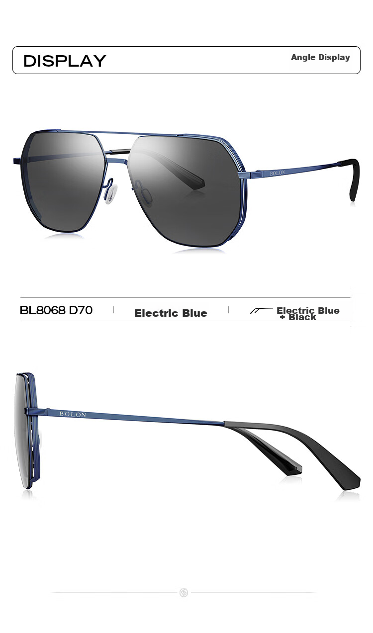 BOLON Aviator Polarized Sunglasses, Toad-Shaped Glasses, UV Protection, Driving Sunglasses, Trendy, BL8068C60 12