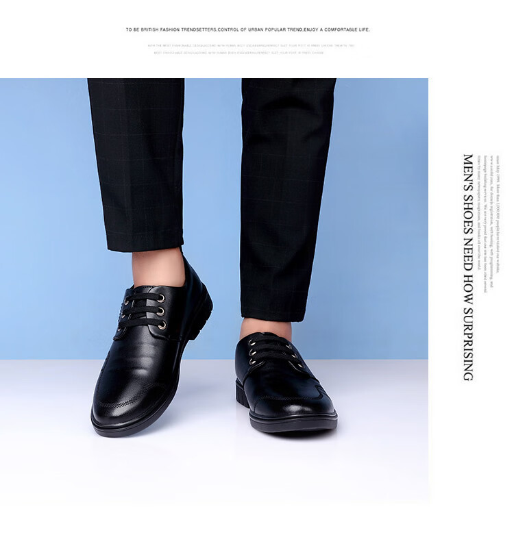 BEIOUTU Leather Shoes for Men, British Style Business Casual Lace-Up Round Toe Comfortable Formal Men's Shoes 7118 Black Size 39 11