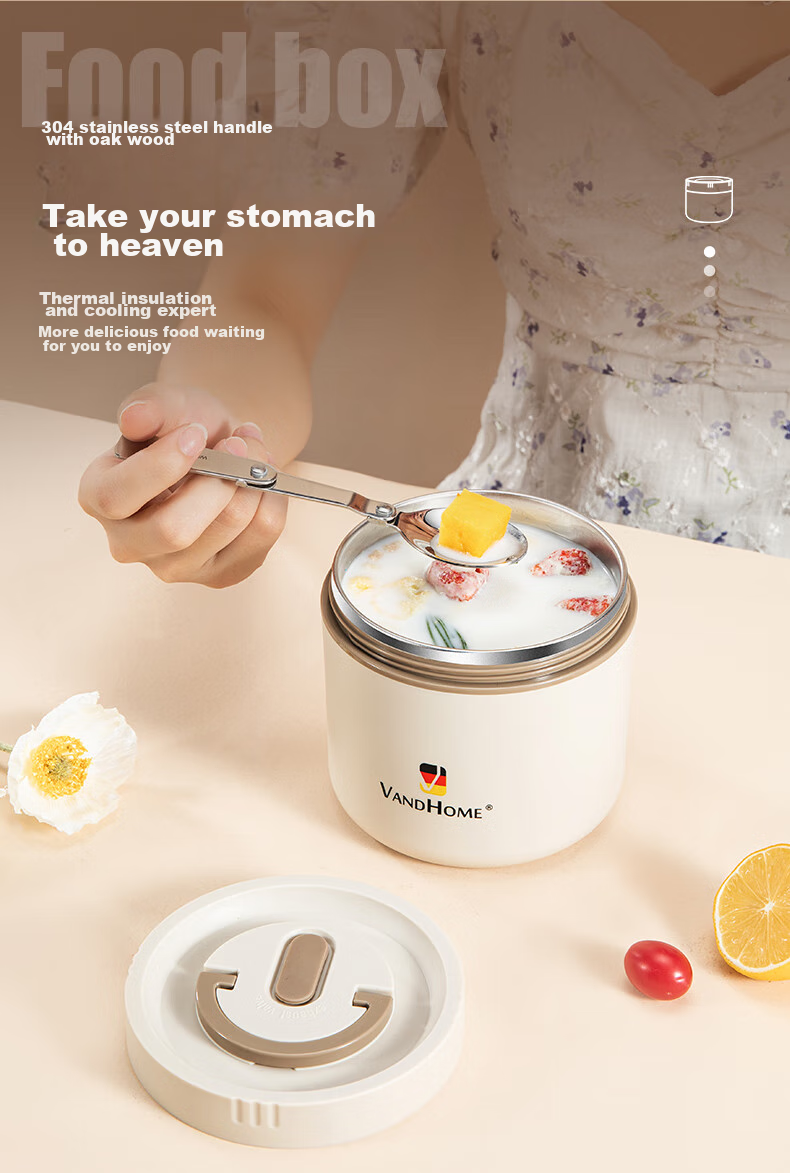 WORTHBUY 304 Stainless Steel Insulated Lunch Box, Microwave Safe, Soup Container, Portable Takeout Box, Rice Container, Beige, 800ML 5