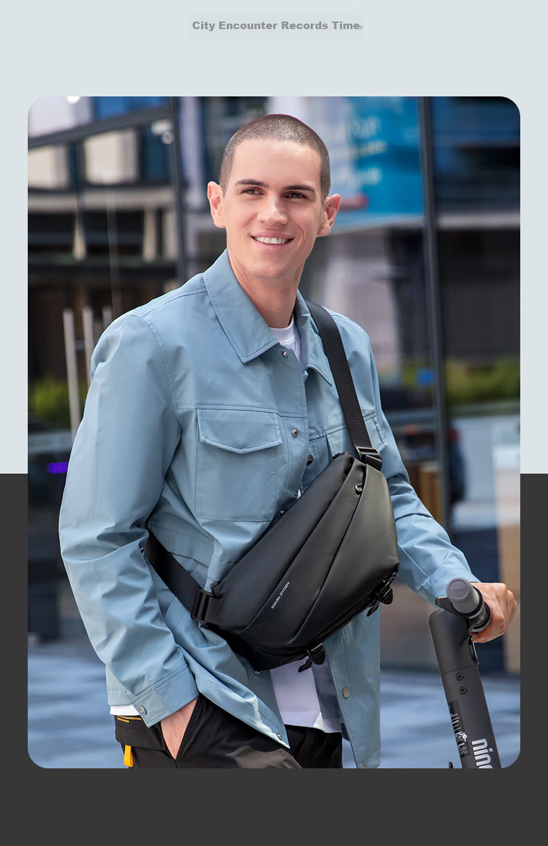MARK RYDEN Shoulder Bag, Sports Large Capacity Crossbody Bag, Motorcycle Chest Pack, Trendy Multifunctional Messenger Bag for Men, MR6108 Elegant Black 8