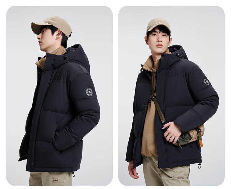 JD Original down Jacket for Men, Duck Down Thickened Cold-Resistant Workwear Puffer Coat Water-Repellent Winter Mid-Length Black Coat Size S 21