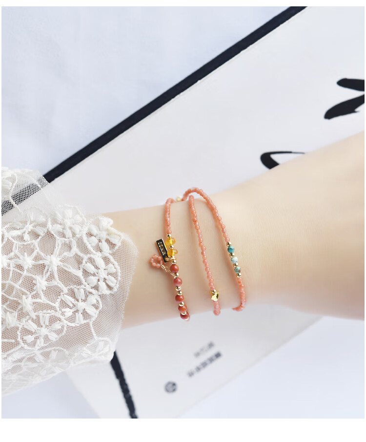 Lingfei South Red Agate Crystal Multi-Layer Rice Bead Stackable Turquoise Bracelet Necklace for Women Qixi Valentine's Day Gift with Certificate 3