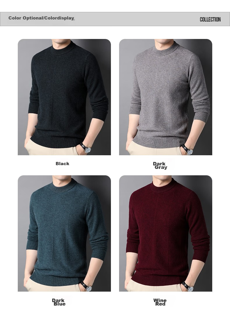 Hengyuanxiang Men's Thick 100% Pure Wool Sweater, Winter Red Knit Pullover for Young And Middle-Aged Men, New Year Style 8