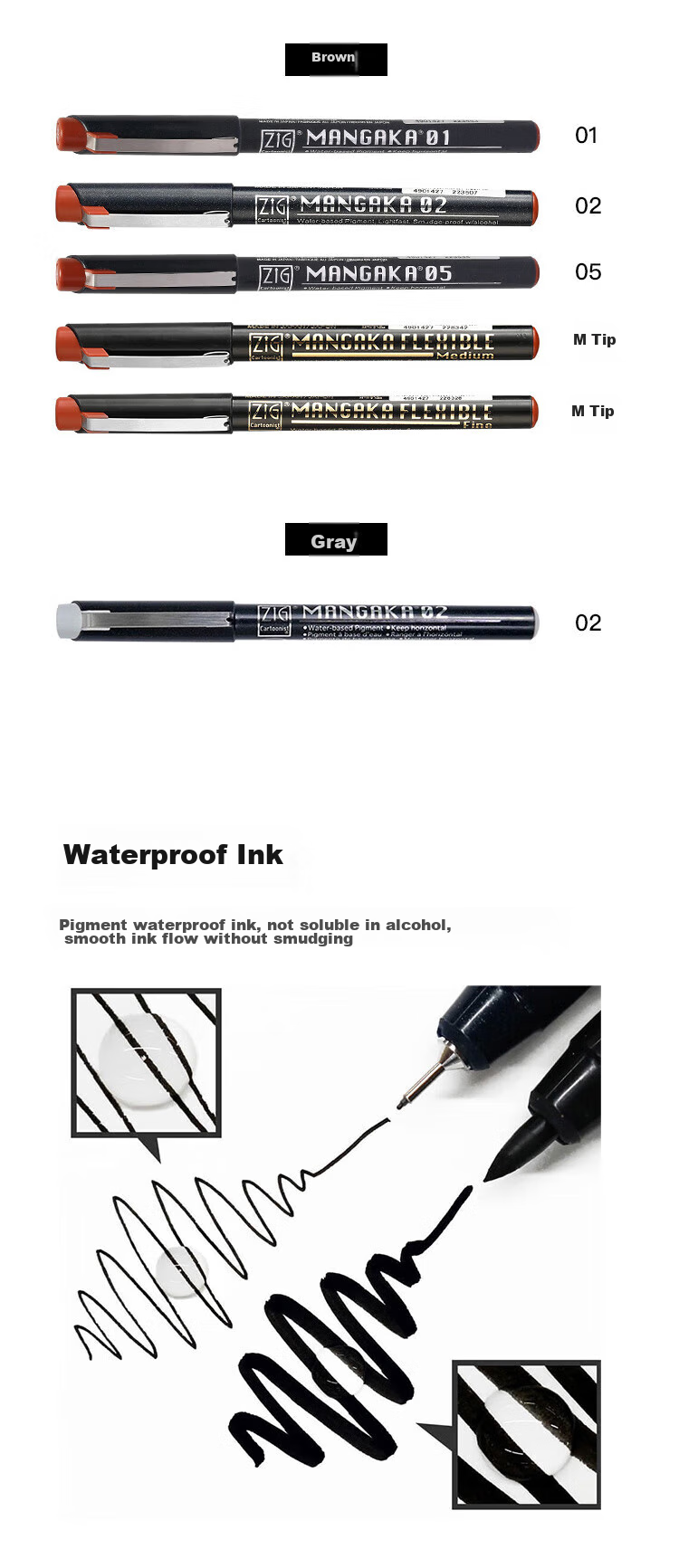 KURETAKE Line Pen, Comic Needle Tip Pen, Hand-Drawn Sketching Design Outlining Waterproof Comic-Specific Brush, Art-Specific Watercolor Anime Drawing Pen, Black CNM-08 3