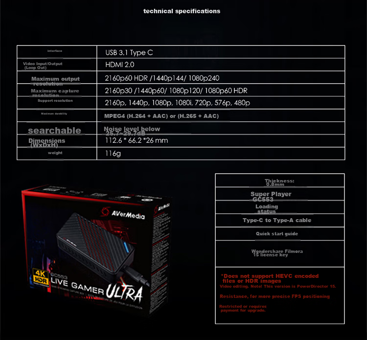 AVerMedia Ultra GC553Pro HD 4K Video Capture Card for PS5 Pro/Xbox/switch 2/Cameras/DSLR Cameras/Handheld Games And Tablets Professional Live Streaming Equipment 30
