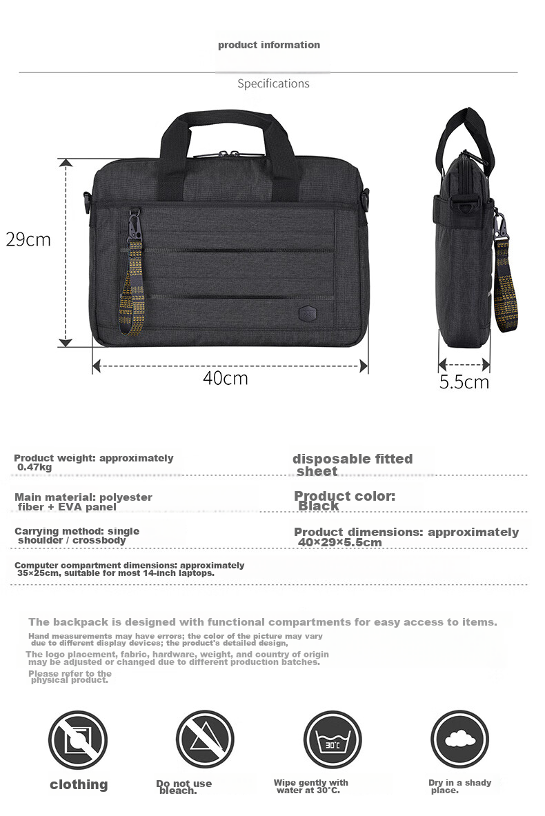 CAT Crossbody Bag, Lightweight Laptop Bag, 14-Inch Men's Business Briefcase, Multi-Pocket Handheld Shoulder Bag, Hanging Black 84349 9