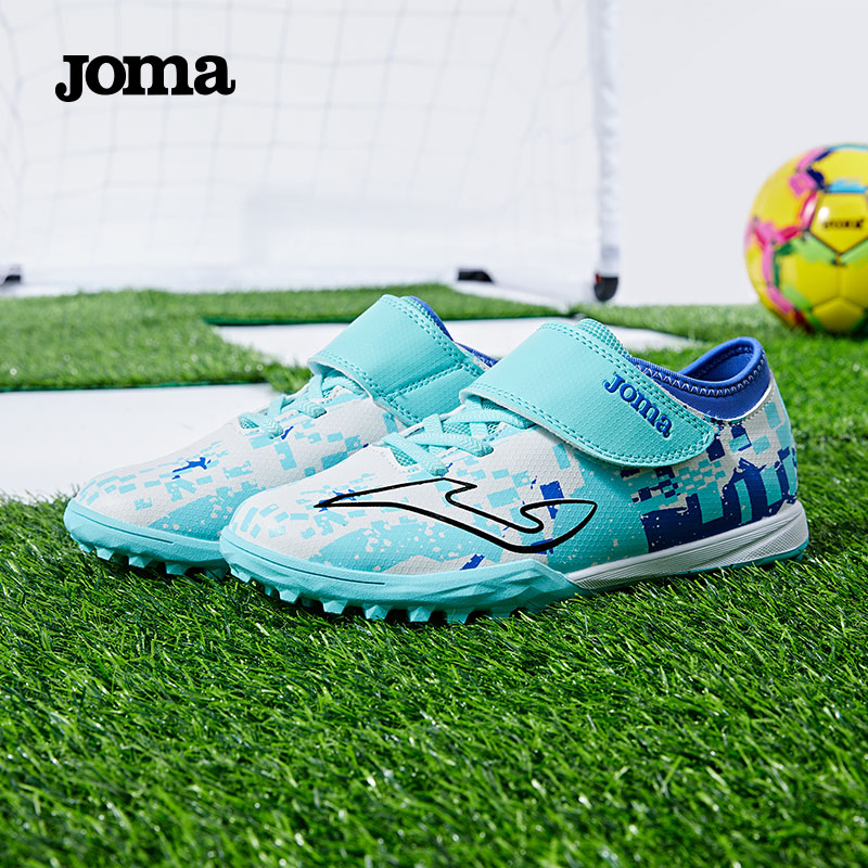 JOMA Soccer Shoes for Children, TF Turf Cleats, Boys And Girls Youth Elementary School Students, Retro Classic Football Training Shoes, Light Blue, Size 34