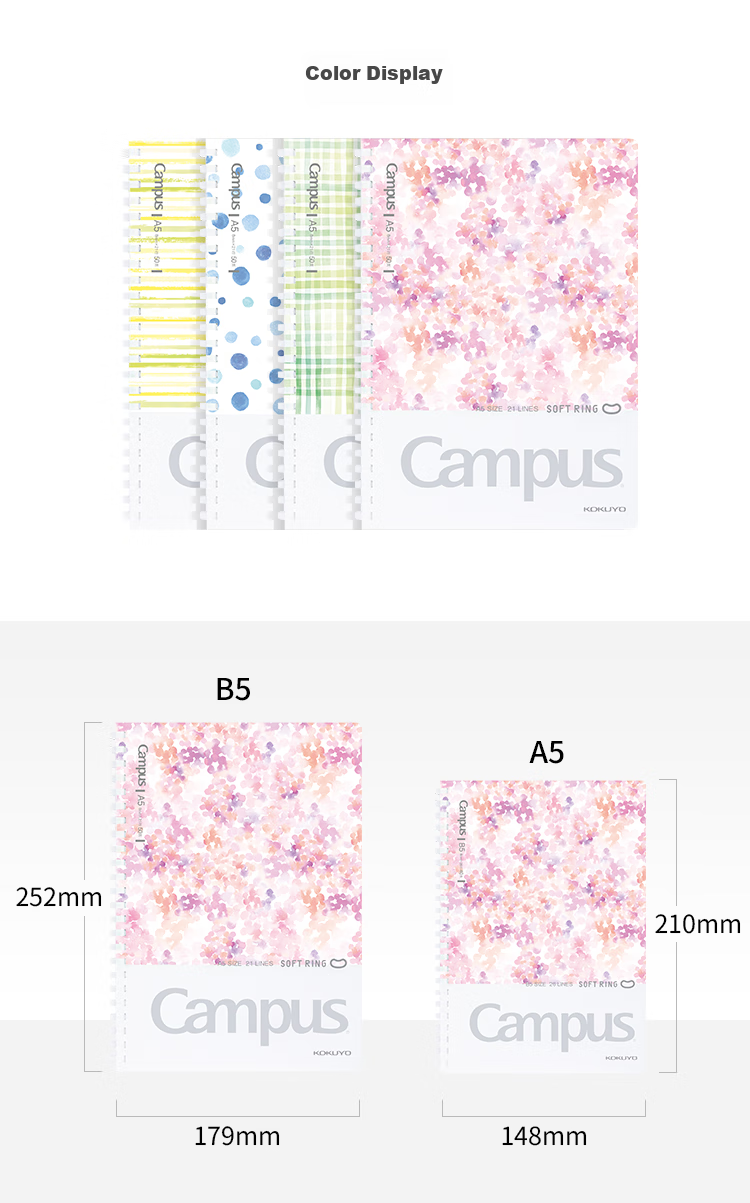 KOKUYO Campus Student Soft Spiral Notebook Journal Record Book, Shuicaixuyu, A5, 50 Sheets, Yellow WSG-SRDA550Y 2