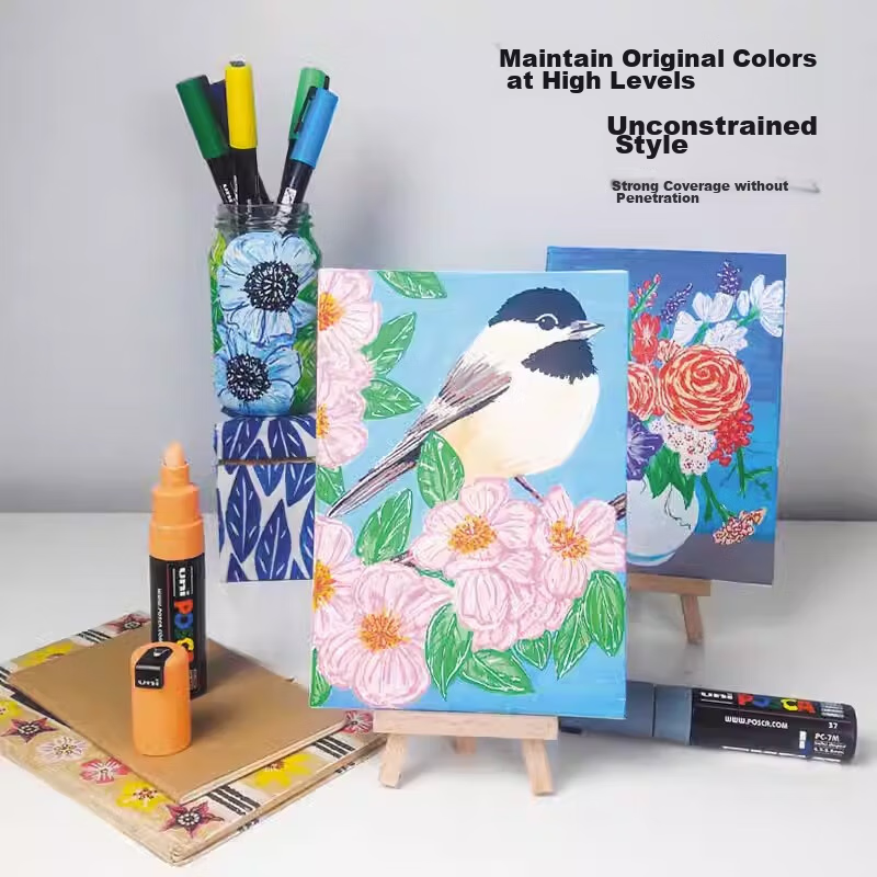Акриловый маркер Uni Mitsubishi POSCA (ультратонкий), кораллово-розовый, наконечник-кисть PC-1M, для постеров, рекламы, рисования, граффити, акварельный, арт-образование