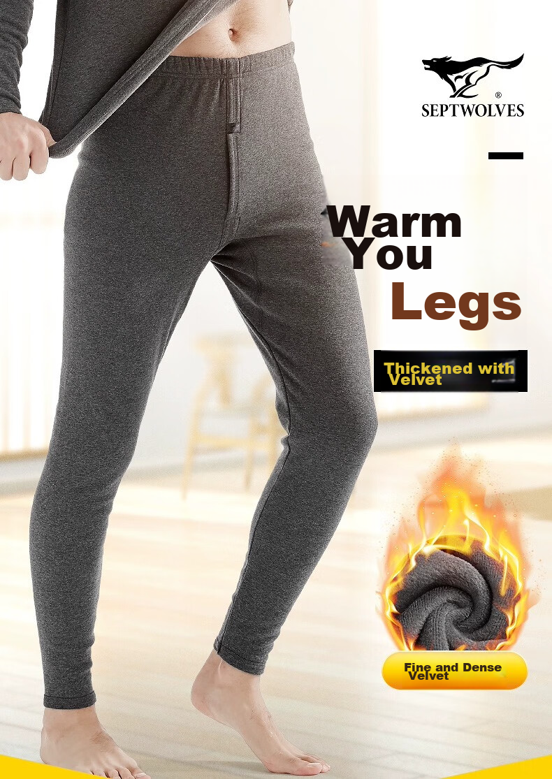 SEPTWOLVES [320g] Fleece-Lined Thermal Pants, Autumn And Winter Thickened Long Johns, Men's Warm Thick Inner Wear Fleece Pants 2