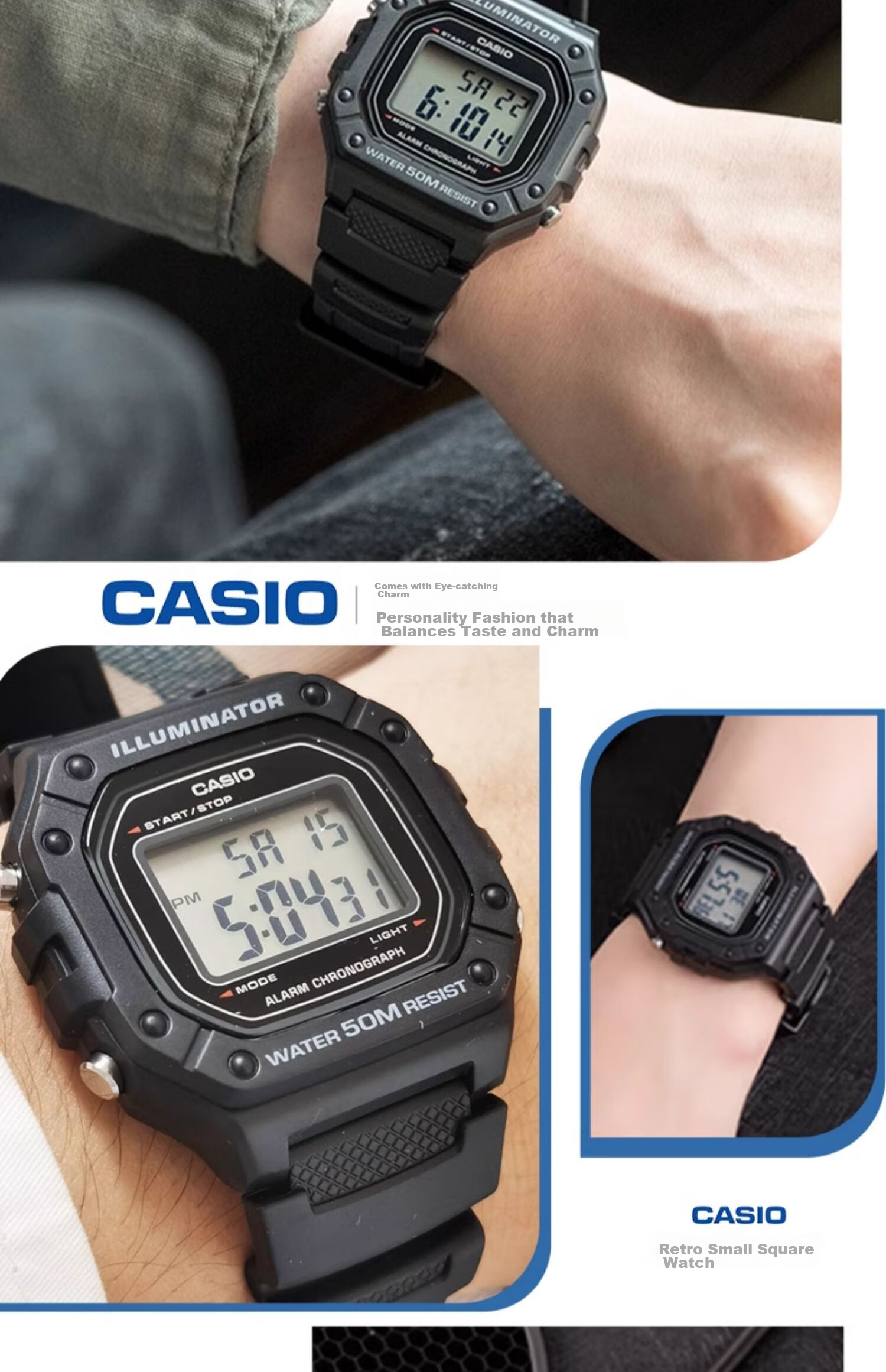 Casio Watch, Men's Retro Small Square Sports Waterproof Student Watch for Men And Women, F91W Series Watch W-218H 21