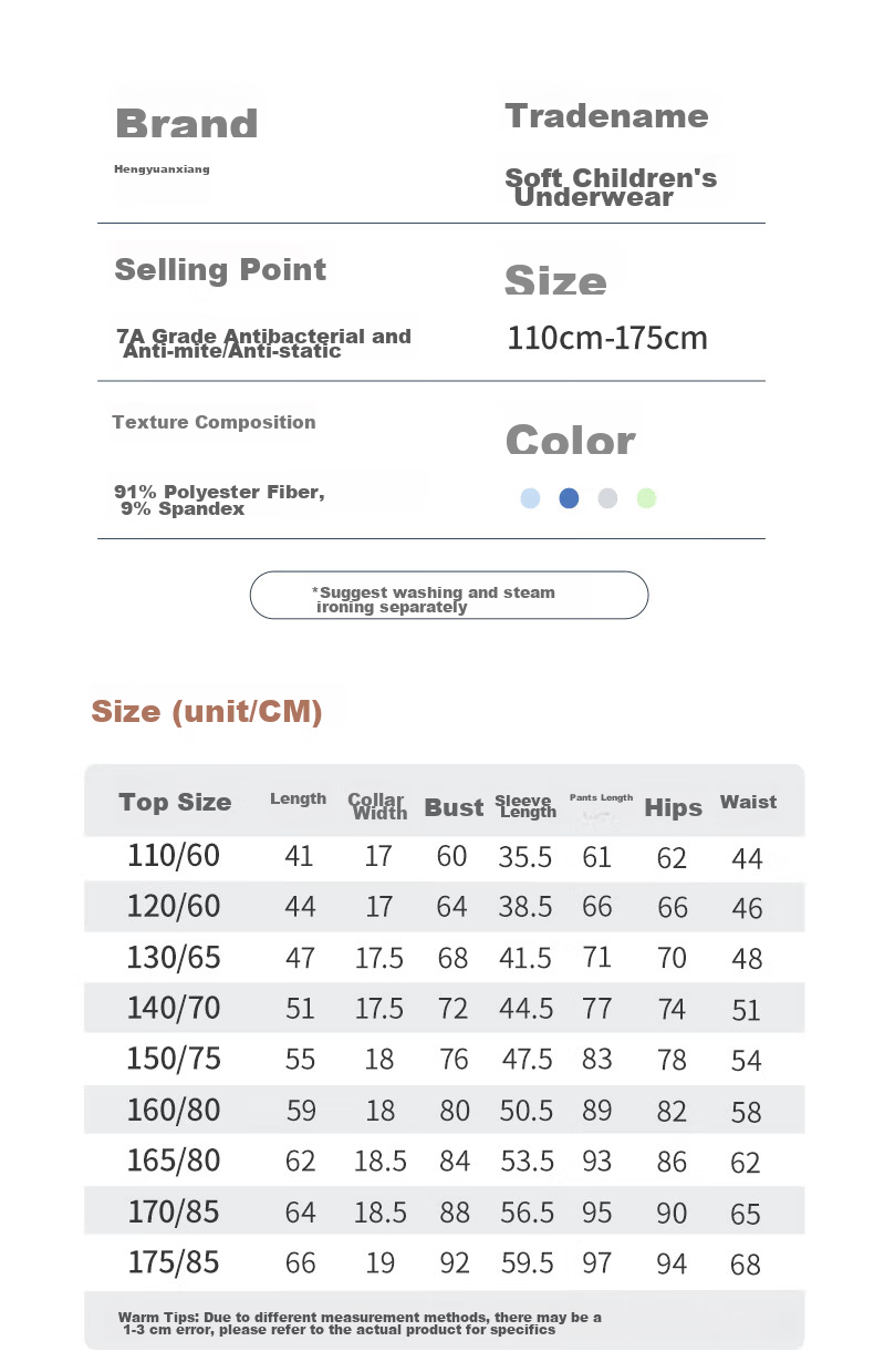 Hengyuanxiang Children's Thermal Underwear Set for Boys, Youth Thin Fleece Thick Winter Style Autumn Top And Pants Antibacterial Base Layer Pajamas 12