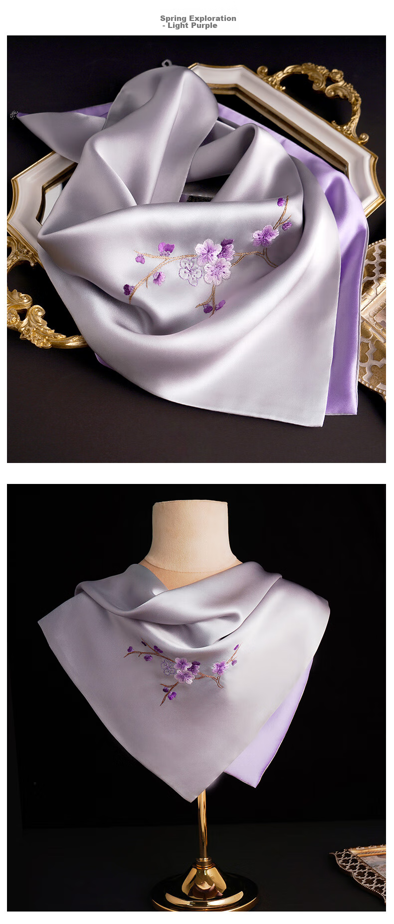 Hangsifu Suzhou Silk Scarf, Mulberry Silk Scarf, Neck Protection Small Square Scarf, Practical Birthday Gift for Mom, Mid-Autumn Festival Present 8