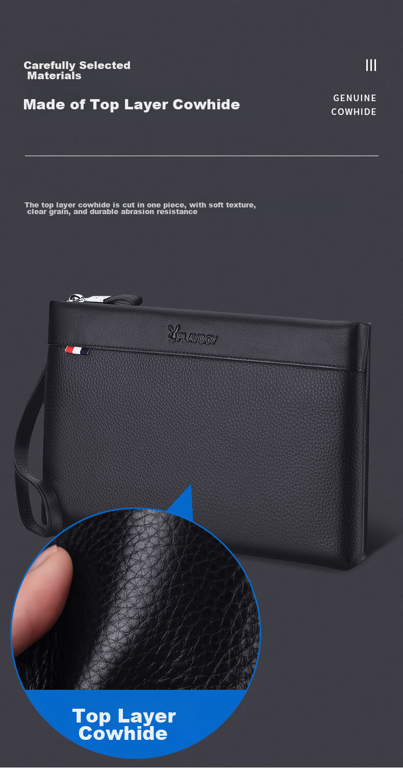 PLAYBOY Men's Clutch, Top-Grain Leather Handbag, Practical Envelope Bag, Large Capacity Handheld Purse, Birthday Gift 3