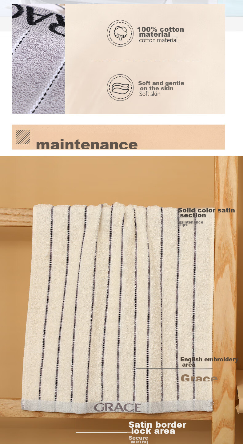Grace Towel Gift Box, Antibacterial Xinjiang Long-Staple Cotton Adult Sports Towels 2-Pack, Men's Face Towels, Gray + Brow 2