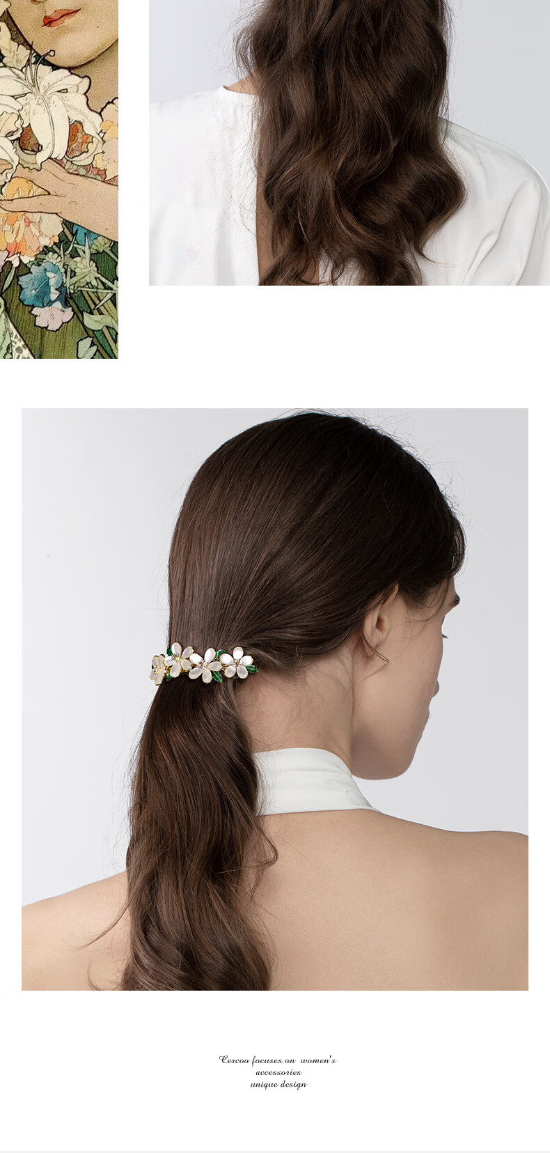 Cercoo Mary Lily Series Flower Hair Clip, Luxury Horizontal Hair Clip, Barrette, Hair Accessory, Gift for Girlfriend 5
