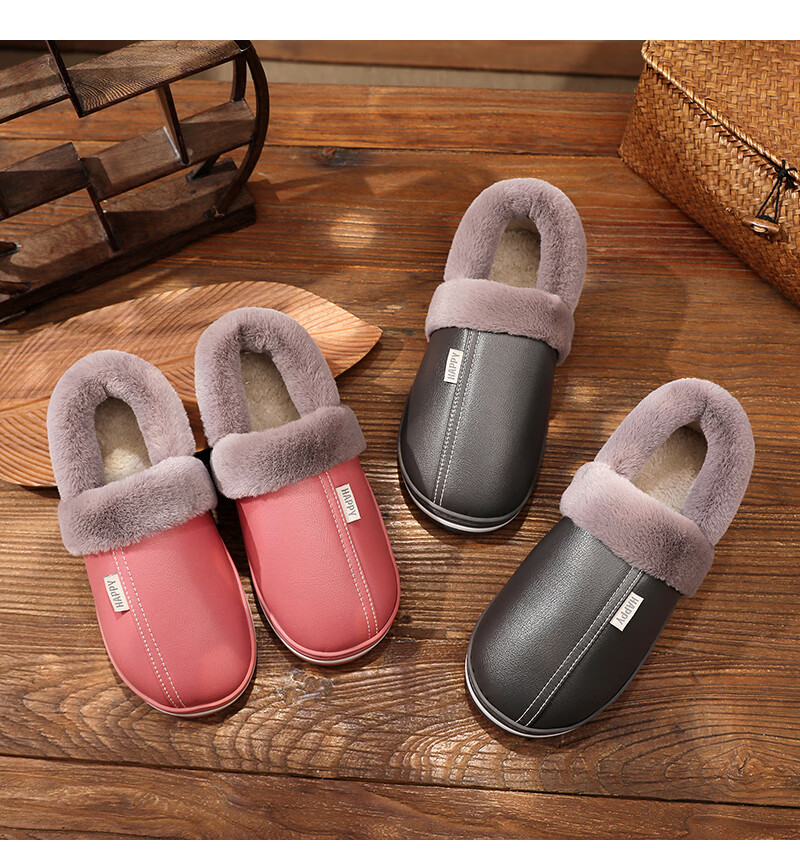 GUOLUOFEI Cotton Slippers with Handles for Men And Women, Indoor Non-Slip Waterproof Warm Cotton Shoes for Elderly, Red Package, Size 38-39 3