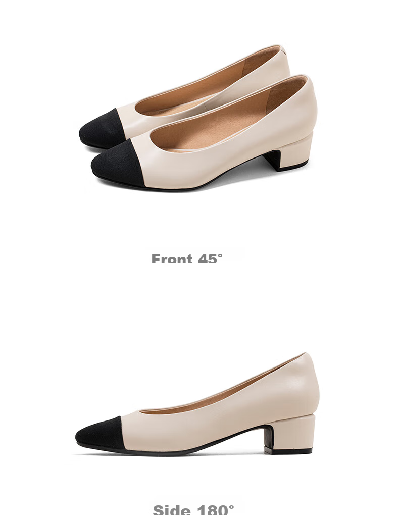 COMELY Women's Spring And Summer New Lambskin French-Style Chunky Heel Pumps, Versatile And Comfortable for Commuting, Apricot Color, Size 34 19