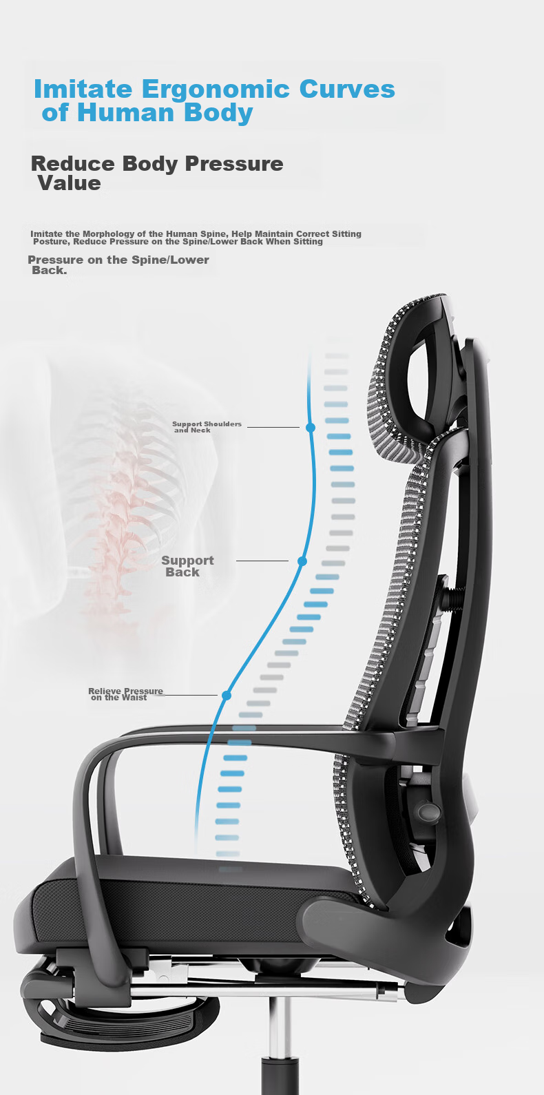 Deli Soft Series Ergonomic Office Chair, Nap Chair, Recliner, Comfortable for Long Sitting with Adjustable Armrests, Black 3