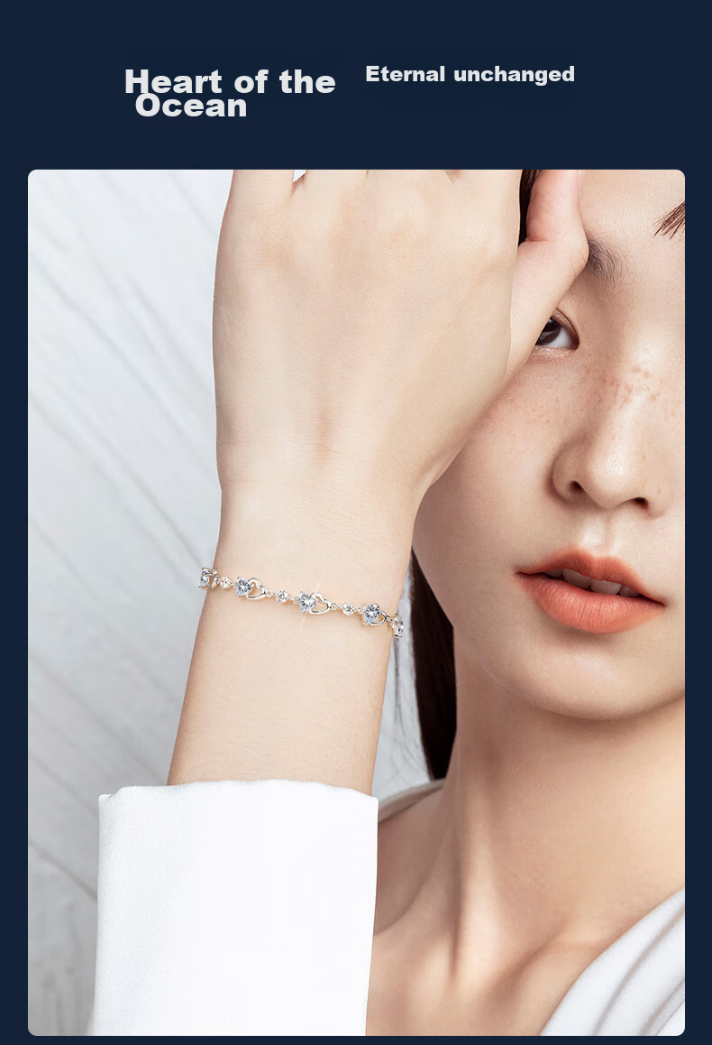 GLTEN Swarovski Zirconia Ocean Heart Silver Bracelet for Women, New Jewelry Design, Birthday Gift, Anniversary Present for Girlfriend Or Wife 11