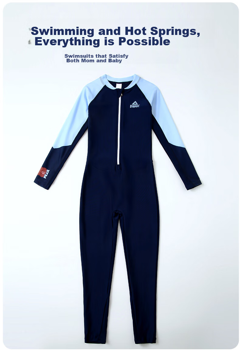 PEAK Children's One-Piece Long-Sleeve Swimsuit, Hot Spring Beach Sun Protection, Boys' Surfing Suit, Training Swimwear, Size 140 5