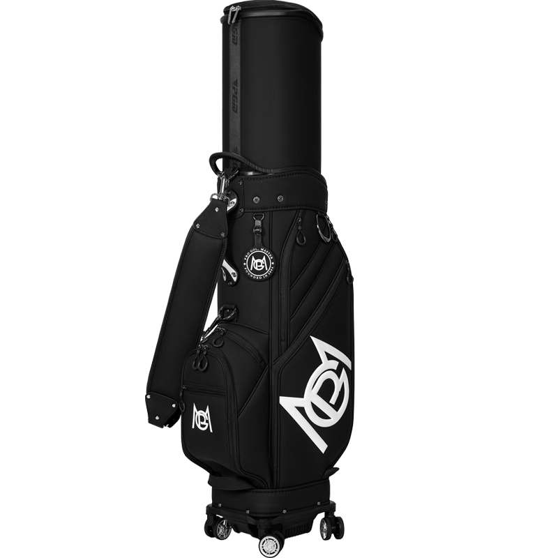 PGM Golf Bag for Men And Women, Hard Shell Expandable Bag, Four-Wheel Flat Push, Airline Carry-On, Reversible Club Bag, Soft Leather, Black