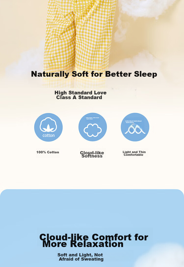 Dingguagua Children's Pajamas for Girls, Spring And Autumn, Pure Cotton Long-Sleeve, for Older Girls And Toddlers, Cardigan Style, Girls' Loungewear, Yellow, Size 140 2