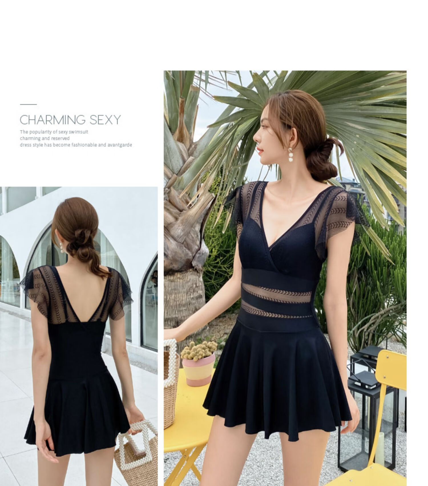 DK Swimsuit for Women, 2026 New Style, Sexy Push-Up, Conservative, Tummy-Concealing, Slimming, One-Piece Dress-Style Hot Spring, XL 7