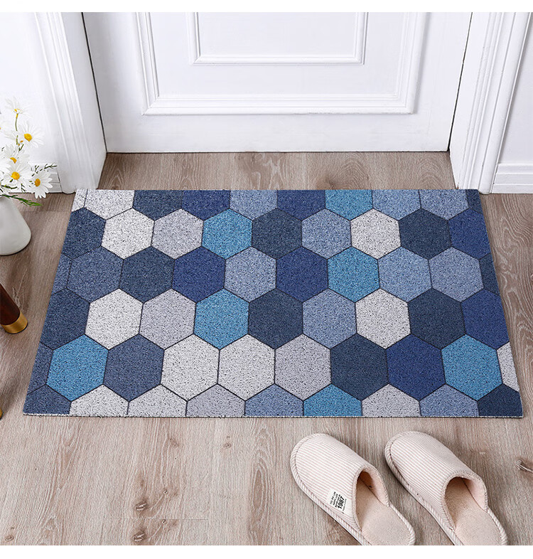 FOOJO Loop Mat, Cuttable Entrance Mat, Waterproof And Non-Slip Doormat for Removing Dirt, 60*90cm, Geometric Blue Tone 4