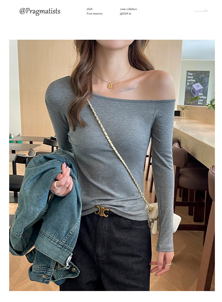 TUCANO Ribbed Base Layer Women's Raglan Slim-Fit Inner Wear, Pure Desire Long-Sleeve T-Shirt, Exposed Shoulder Hot Girl Top, Black, S 7