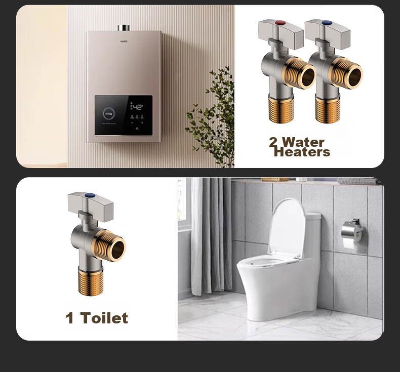 BSITN High-Flow Angle Valve Brass Core Gas Water Heater Ball Valve, 1/2 Inch, Figure-Eight Valve, Suitable for Both Cold And Hot Water, 2 Pieces, B705 17